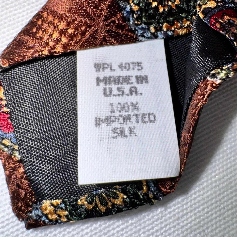 Oscar de la Renta Mens Silk Tie Brown Green Geometric Honeycomb Medallion USA
